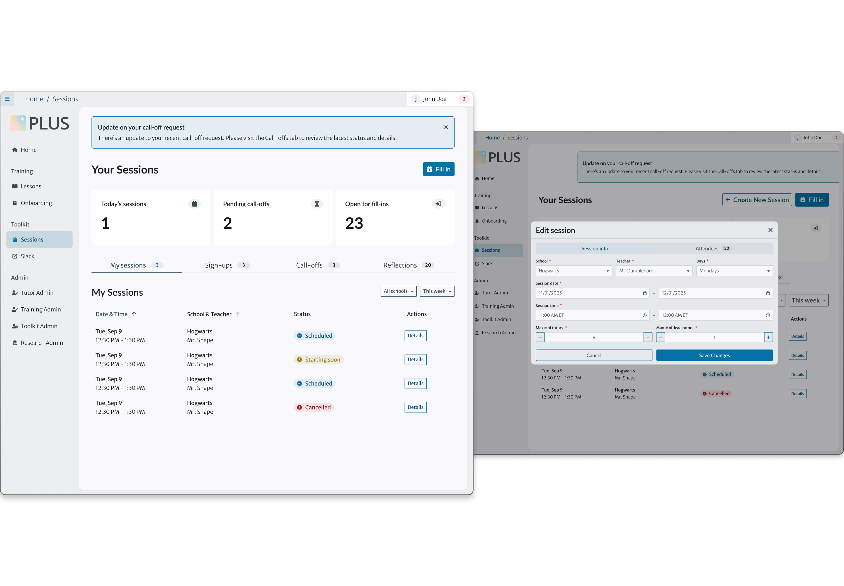 PLUS session management hero preview